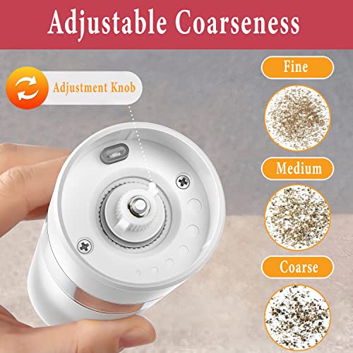 𝗥𝗲𝗰𝗵𝗮𝗿𝗴𝗲𝗮𝗯𝗹𝗲 Electric Salt and pepper Grinder Set - Built-In 500mAh Battery - Automatic Peppercorn and Sea Salt Spice Mill & Shakers Set with LED Light, Adjustable Coarseness