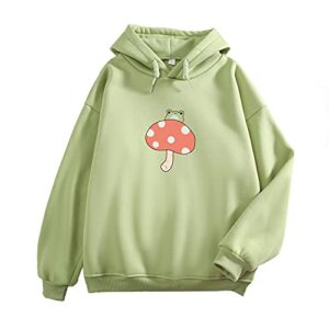 keevici women cute frog sweatshirt kawaii mushroom hoodie for teen girls aesthetic cottagecore clothes feminino hoodies (green,xl,x-large)
