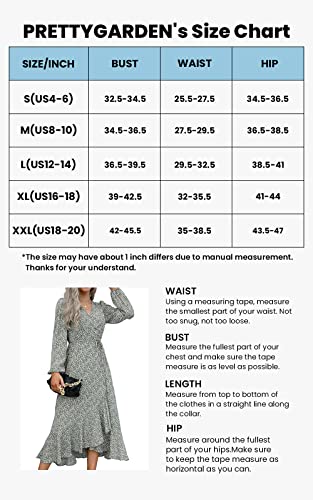 PRETTYGARDEN Women's Bohemian Dress Wrap V Neck Long Sleeve High Split Flowy Ruffle Floral Maxi Dress with Belt (Green, Medium)