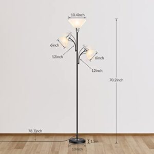 LEPOWER Floor Lamp with Replaceable 3000K Energy-Saving LED Bulbs , 9W LED Standing Lamp with 5W Adjustable Reading Lights, Modern Bright Black Floor Lamp for Living Room, Bedroom, Office