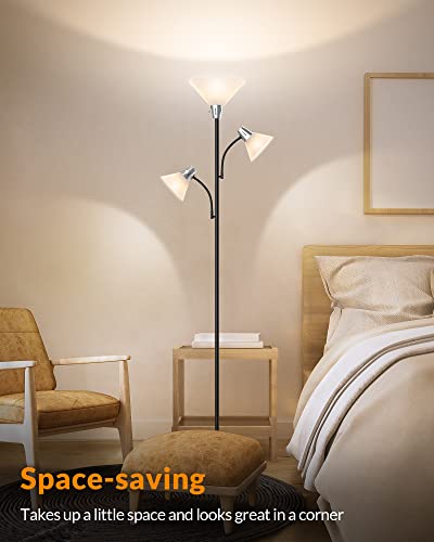 LEPOWER Floor Lamp with Replaceable 3000K Energy-Saving LED Bulbs , 9W LED Standing Lamp with 5W Adjustable Reading Lights, Modern Bright Black Floor Lamp for Living Room, Bedroom, Office