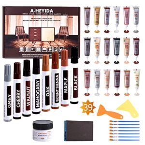 wood furniture repair kit - set of 39 - hardwood floor repair kit wood filler, furniture repair kit wood markers touch up for scratch stain hole, restore any wood, laminate, wooden door, desk, cabinet