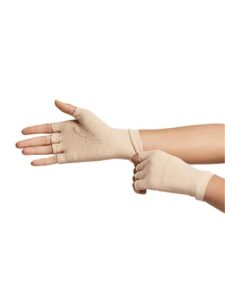 tommie copper core compression half finger gloves, unisex, men & women, 4d stretch, sweat wicking breathable gloves for hand stiffness, swelling & joint support - nude - medium