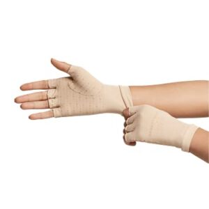 Tommie Copper Core Compression Half Finger Gloves, Unisex, Men & Women, 4D Stretch, Sweat Wicking Breathable Gloves for Hand Stiffness, Swelling & Joint Support - Nude - Medium