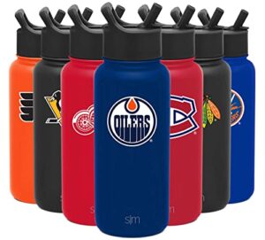 simple modern officially licensed nhl edmonton oilers 32oz summit water bottle with straw lid insulated stainless steel leak proof thermos