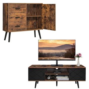 iwell storage cabinet & tv stand bundle, 2 piece furniture for living room, bedroom