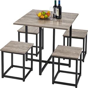 yaheetech 5-piece dining table set - industrial kitchen & chairs sets for 4 compact with stools space-saving design apartment, small space, breakfast nook, gray