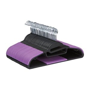 amazon basics rubber coated plastic hangers - black/purple, pack of 50