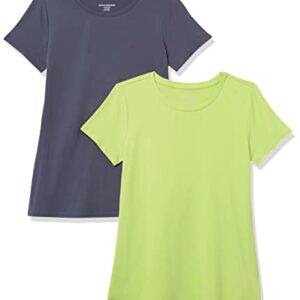 Amazon Essentials Women's Tech Stretch Short-Sleeve Crewneck T-Shirt (Available in Plus Size), Pack of 2, Lime Green/Slate Grey, Medium