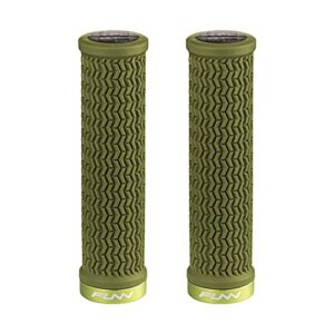 funn holeshot mountain bike grips with single lock on clamp, lightweight and ergonomic bike handle grips with 22 mm inner diameter, hardened end bicycle handlebar grips for mtb/bmx (olive green)