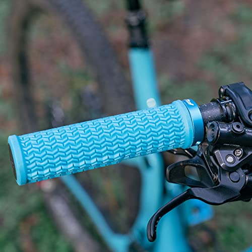 Funn Holeshot Mountain Bike Grips with Single Lock On Clamp, Lightweight and Ergonomic Bike Handle Grips with 22 mm Inner Diameter, Hardened End Bicycle Handlebar Grips for MTB/BMX (Turq)