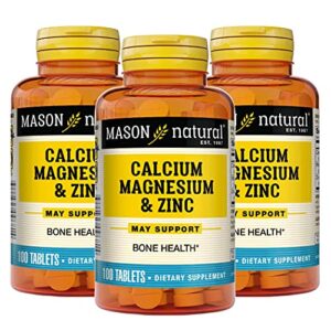 mason natural calcium magnesium & zinc - supports healthy bones, enhances muscle and nerve function, immune system booster, 100 tablets (pack of 3)