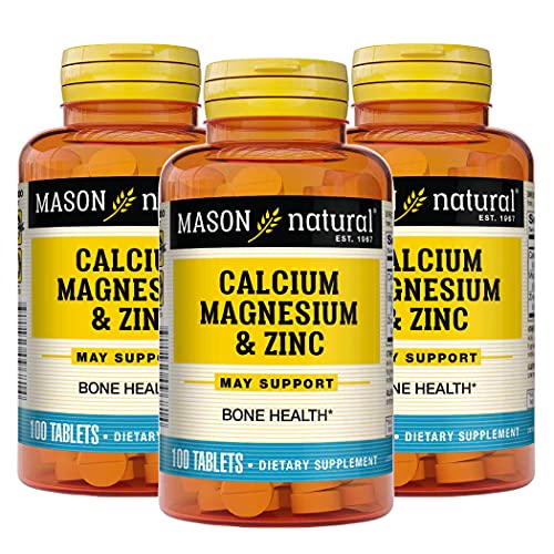 Mason Natural Calcium Magnesium & Zinc - Supports Healthy Bones, Enhances Muscle and Nerve Function, Immune System Booster, 100 Tablets (Pack of 3)