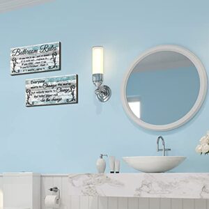 2 Pieces Wall Decor , Bathroom Rules Flower Wall Art, Funny Ocean Beach Farmhouse Toilet Rustic Wooden Signs (Chic Style)