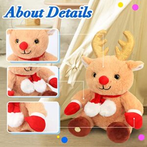 Hopearl Christmas LED Plush Reindeer Light up Elk Stuffed Animal Rudolph Floppy Night Lights Glow in The Dark Birthday Festival for Kids Toddler Girls, Brown, 13’’