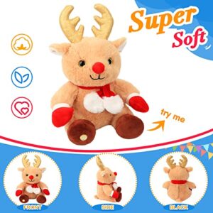 Hopearl Christmas LED Plush Reindeer Light up Elk Stuffed Animal Rudolph Floppy Night Lights Glow in The Dark Birthday Festival for Kids Toddler Girls, Brown, 13’’