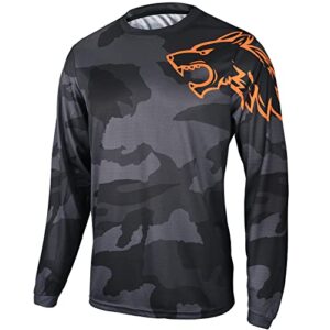 Men's Mountain Bike Shirts Long Sleeve MTB Off-Road Motocross Jersey Quick Dry&Moisture-Wicking Camo Black