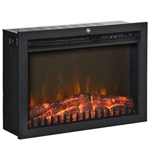 homcom 24" electric fireplace insert, retro recessed fireplace heater with realistic flame, remote control and adjustable brightness, 750/1500w, black