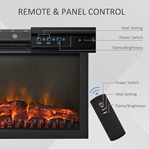 HOMCOM 24" Electric Fireplace Insert, Retro Recessed Fireplace Heater with Realistic Flame, Remote Control and Adjustable Brightness, 750/1500W, Black