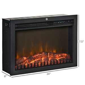 HOMCOM 24" Electric Fireplace Insert, Retro Recessed Fireplace Heater with Realistic Flame, Remote Control and Adjustable Brightness, 750/1500W, Black