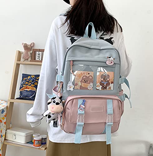 JELLYEA Kawaii School Backpack for Girls with Cute Pin and Accessories School Teens Bookbag Cute Backpack Middle Elementary (Pink)