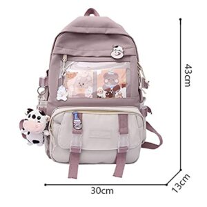 JELLYEA Kawaii School Backpack for Girls with Cute Pin and Accessories School Teens Bookbag Cute Backpack Middle Elementary (Pink)