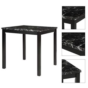 5 Piece Dining Table Set with Veneer Marble Top for Small Space, Counter Height Square Kitchen Table Set Pub Table Set with 4 Leather Chairs Dinette Table with Chairs