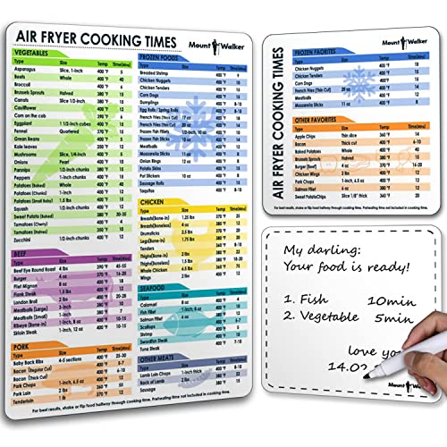 Air Fryer Magnetic Cheat Sheet Set (1 Set of 3 Pcs) - Air Fryer Accessories Cook Times Chart, Air Fryer Cookbook Recipe Cards, Kitchen Accessories with Dry Erase Fridge Whiteboard, White