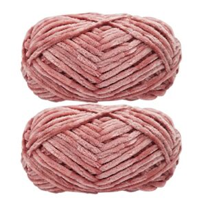 2 roll yarn for knitting crochet, velvet yarn knitting yarn fabric cloth for diy craft handmade velvet coarse wool scarf thread new year christmas gift - bean pink, 175 yards