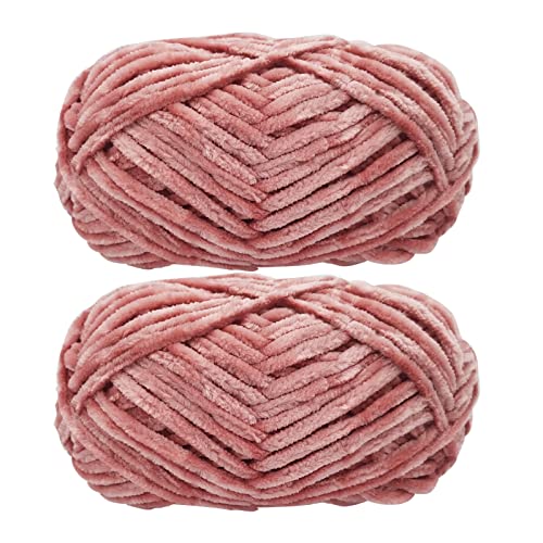 2 Roll Yarn for Knitting Crochet, Velvet Yarn Knitting Yarn Fabric Cloth for DIY Craft Handmade Velvet Coarse Wool Scarf Thread New Year Christmas Gift - Bean Pink, 175 Yards