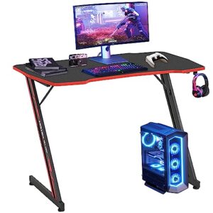 bestoffice computer desk z shaped workstation ergonomic table with headphone hook for game players (39inch, red)