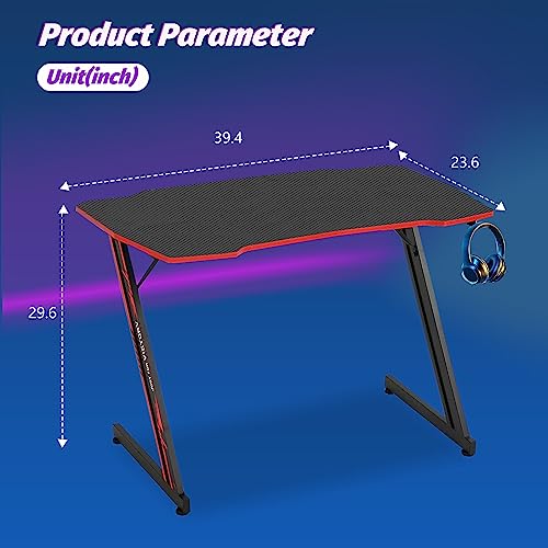 BestOffice Computer Desk Z Shaped Workstation Ergonomic Table with Headphone Hook for Game Players (39inch, RED)