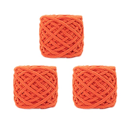 3 Balls Sparkling Chenille Yarn, Super Soft Thick Velvet Blanket Yarn for Crochet Knitting Home Décor DIY Craft Bulky Weight Polyester Ice Strip Yarn for Baby Blanket 300g (Orange)