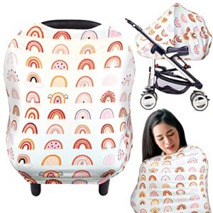 boao stretchy baby car seat cover baby car seat canopy nursing cover carseat canopy for babies breastfeeding and car seat multi use shopping cart high chair cover (rainbow style)