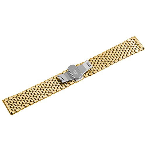 SINAIKE Multi Stripes 18mm Gold Two Tone Watch Strap Tapered Engravings Stainless Steel Metal Watch Band for Men Women