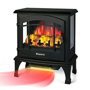 turbro suburbs 23 inches electric fireplace stove with remote control, 1400w freestanding fireplace heater with overheating safety protection, portable indoor space heater, black