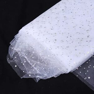 shayuan 54" by 10 yards glitter tulle fabric rolls for wedding birthday party baby shower decoration tutu tulle bolt ribbons diy sewing crafts - white