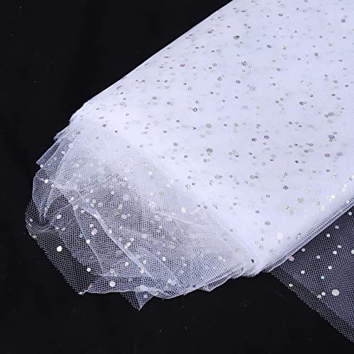 SHAYUAN 54" by 10 Yards Glitter Tulle Fabric Rolls for Wedding Birthday Party Baby Shower Decoration Tutu Tulle Bolt Ribbons DIY Sewing Crafts - White