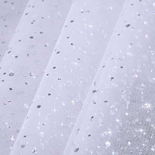 SHAYUAN 54" by 10 Yards Glitter Tulle Fabric Rolls for Wedding Birthday Party Baby Shower Decoration Tutu Tulle Bolt Ribbons DIY Sewing Crafts - White