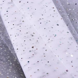 SHAYUAN 54" by 10 Yards Glitter Tulle Fabric Rolls for Wedding Birthday Party Baby Shower Decoration Tutu Tulle Bolt Ribbons DIY Sewing Crafts - White