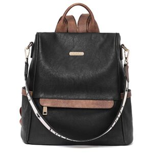 cluci women backpack purse fashion leather large designer travel bag ladies shoulder bags black with brown
