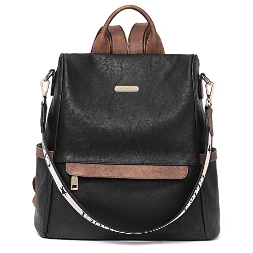 CLUCI Women Backpack Purse Fashion Leather Large Designer Travel Bag Ladies Shoulder Bags Black with Brown