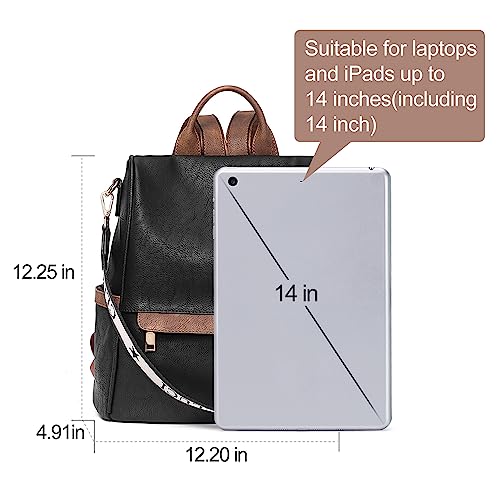 CLUCI Women Backpack Purse Fashion Leather Large Designer Travel Bag Ladies Shoulder Bags Black with Brown