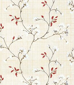 secoctsr tree leaf peel and stick wallpaper vintage white floral contact paper self-adhesive removable red leaves wallpaper natural plant 17.7"x118" waterproof vinyl for bedroom drawerdecorative