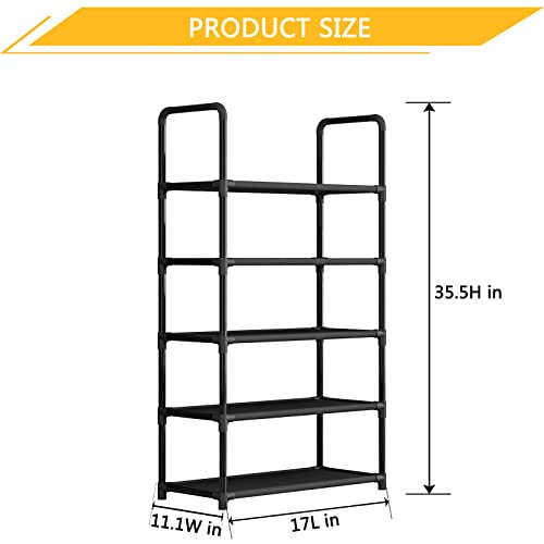 LINZINAR Shoe Rack Organizer 5 Tier Space Saving Shoe Shelf Storage Sturdy Metal Shoe Stand for Closet Entryway Bedroom (5 Tier, Black)