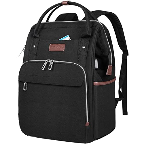 VANKEAN Laptop Backpack for Women Men 15.6-16.2 Inch Stylish Computer Work Backpack, Waterproof College Casual Daypack Backpacks with USB Port & RFID Blocking, Business Travel Backpack, Black