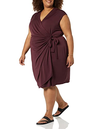 Amazon Essentials Women's Classic Cap Sleeve Wrap Dress (Available in Plus Size), Burgundy, X-Large