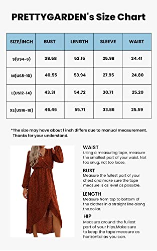 PRETTYGARDEN Women’s Long Sleeve Bohemian Dress V-Neck Floral Print High Split Tie Wrap Midi Flowy Dress (Brown, Large)