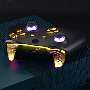 eXtremeRate Multi-Colors Luminated Dpad Thumbsticks Start Back ABXY Action Buttons, Chrome Gold Classical Symbols Buttons DTFS (DTF 2.0) LED Kit for Xbox One S/X Controller - Controller NOT Included