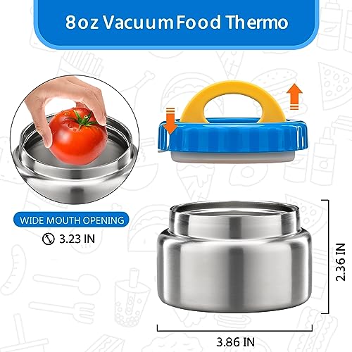MAISON HUIS 8oz Soup Thermo Wide Mouth Vacuum Insulated Thermo Food Jar, Leak Proof Stainless Steel Food Thermo for Hot&Cold Food Kids Food Lunch Soup Container for School Travel(Blue)